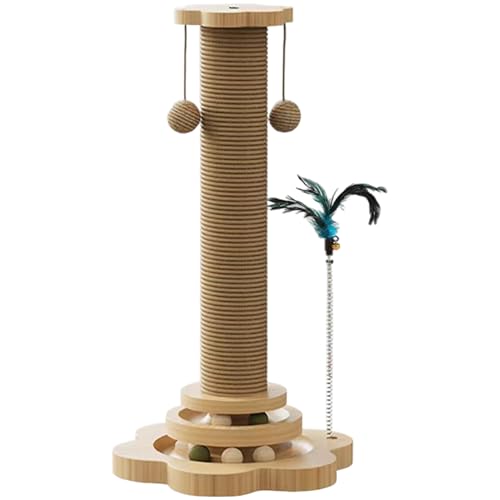 Katzenkratzer, interaktives Katzenspielzeug mit Teaser- und 2-Layer-Spuren Spinnbällen, Multifunktions-Kitty-Kratzer-Pfosten mit Anti-Slip-Pad für Innen-, Interaktives Spielzeug von Pineeseatile