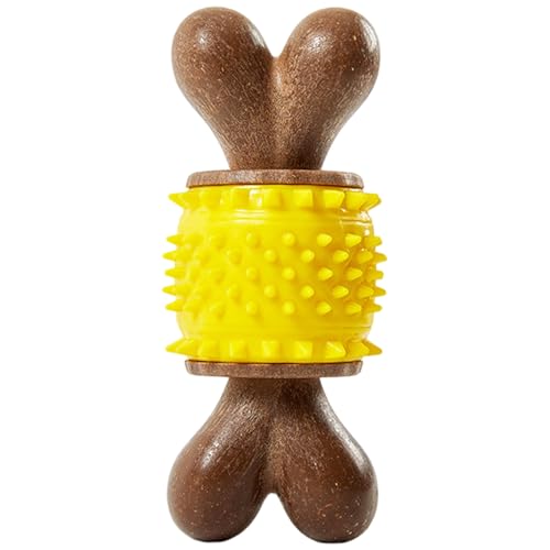 Pineeseatile Hundekauspielzeug 6 knochenförmiges Naturholz, PP & Gummi-Hund unzerstörbares Spielzeug für Aggressive Kauen und Zahnpflege von Pineeseatile