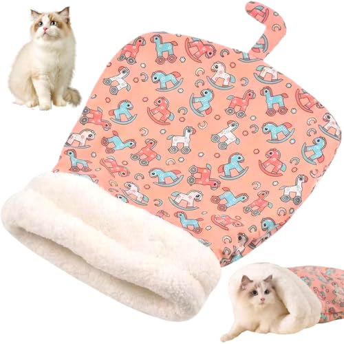 Pineeseatile Katze Winterschlafsack, Katzenschlafsack, 360 ° Wickelweicher Warmer Winter, bedeckter Sack, waschbarer Cartoon süßes Bett für kleine, mittelgroße, große Katzen von Pineeseatile