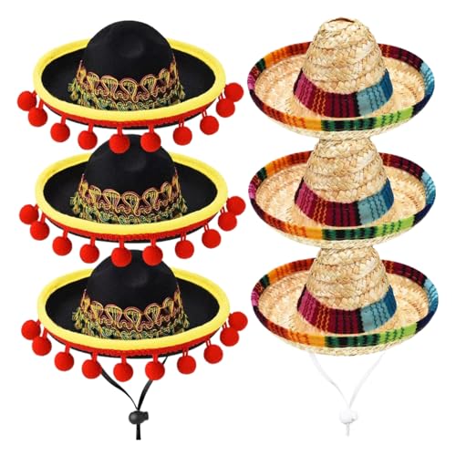 Pineeseatile Mini Sombrero Hats 6PCs kleine Sombrero Party Hüte mit einstellbarem Kinngurt Mexikanische Party Gefälligkeiten für Menschen und Haustiere - Dekorationen Pineeseatile Mini Sombrero Hats 6PCs kleine Sombrero Party Hüte mit einstellbarem Kinngurt Mexikanische Party Gefälligkeiten für Menschen und Haustiere - Dekorationen von Pineeseatile
