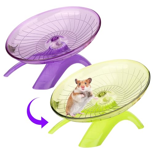 Silent Hamster Wheel, 2pcs Hamster Rad, 7 Zoll Stille, Fliegende Untertasse Raufe Ratte klares Anti-Schlupf-Haustier-Spinner-Spielzeug für, Rennmäuse, Igel, Honigquoll von Pineeseatile