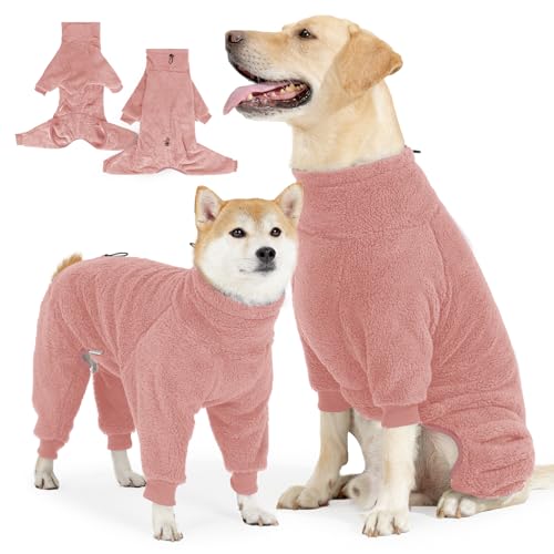 Pinellia Hunde-Wintermantel für kleine, mittelgroße und große Hunde zum Laufen, Spazierengehen, Schlafen, warmer Fleece-Haustierpullover und winddichter Schlafanzug, Schneejacke, Größe L, Rosa von Pinellia