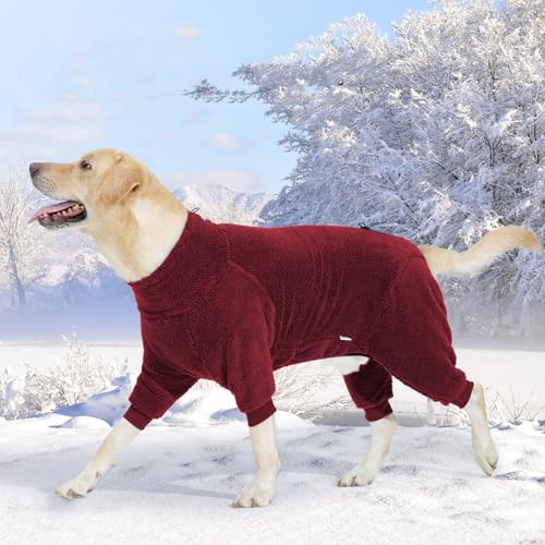 Pinellia Hunde-Wintermantel – warme Fleecejacke, winddichter Pullover, Ganzkörper-Pyjama, Einteiler für mittelgroße und große Hunde (Größe S, Rot) von Pinellia