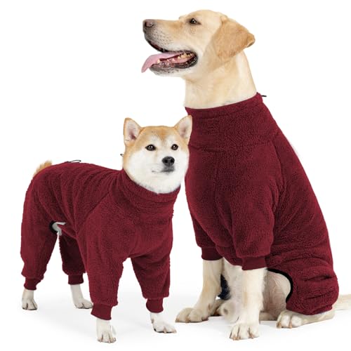 Pinellia Wintermantel – warme Fleece-Hundejacke, winddichter Pullover, Overall, Ganzkörper-Pyjama, Einteiler für mittelgroße und große Hunde (Größe XXL, Rot) von Pinellia