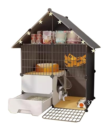Großer Katzenkäfig mit Katzenhängematte, Katzenlaufstall mit Katzentoilette, abnehmbarer Metalldraht, Zwinger für Kaninchen, Kaninchen, Meerschweinchen, Chinchilla (Größe: 2-2-1, Farbe: Basic) von Pink Beryl