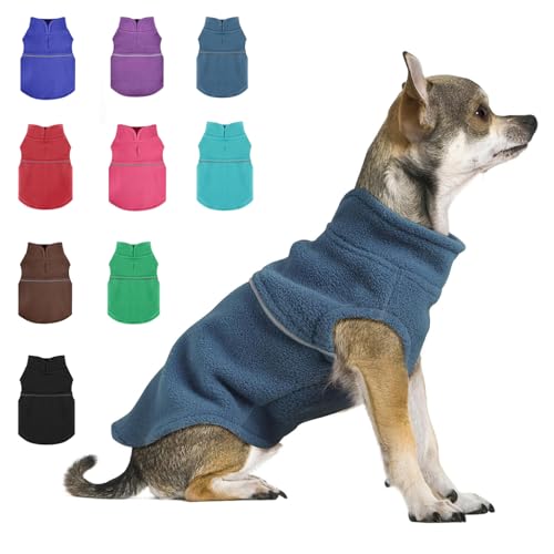 Fleece-Hundeweste mit Loch für die Leine, warm, für kleine Hunde, Jungen, Chihuahua, Yorkie, Winter, Blau von PinkBow