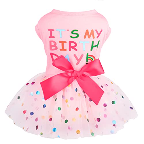 Hund Geburtstag Kleid Frühling Hund Kleidung für kleine Hunde Mädchen Welpen Prinzessin Tutu Niedliche Hund Tüll Kleider Haustier Party Kostüme Katze Bekleidung Hund Outfits (It is My Birthday, Large) von PinkBow