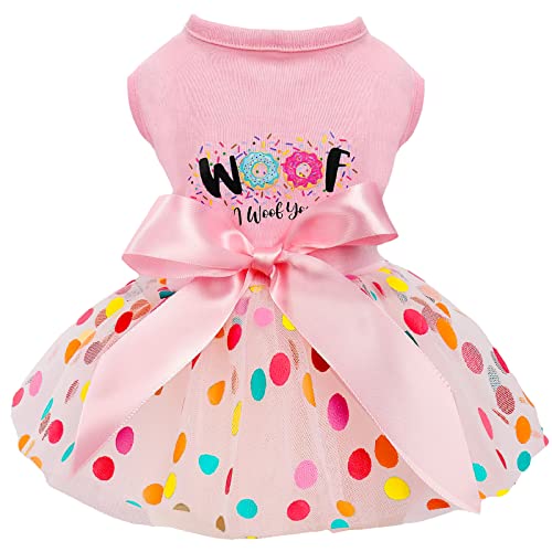 Hund Geburtstag Kleid Frühling Hund Kleidung für kleine Hunde Mädchen Welpen Prinzessin Tutu Niedliche Hund Tüll Kleider Haustier Party Kostüme Katze Bekleidung Hund Outfits (Woof I Love You, Large) von PinkBow