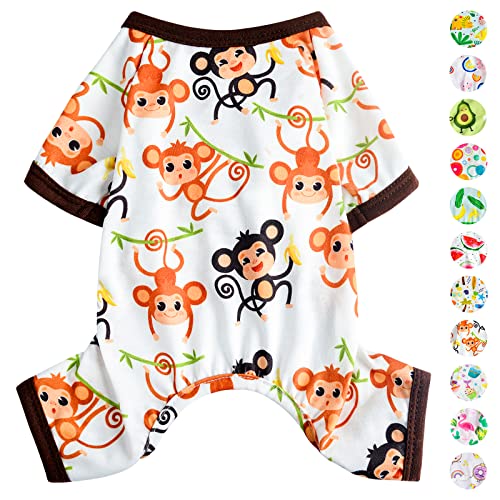 Hunde-Schlafanzug für Frühling und Sommer, Hundekleidung für kleine Hunde, Mädchen – Jungen – mittelgroße Hunde, weiche, dehnbare Welpenkleidung, Jammies-Outfit (niedlicher Affe, Größe XL) von PinkBow