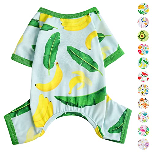 Hunde-Schlafanzug für Frühling und Sommer, Hundekleidung für kleine Hunde, Mädchen – Jungen – mittelgroße Hunde, weiche, dehnbare Welpenkleidung, Katzen-Haustier-Jammies-Outfit (Banane, Größe L) von PinkBow