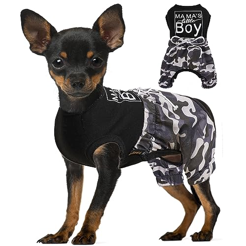 Hundekleidung Einteiler für mittelgroße Hunde, Jungen, Camouflage, weich, lustig, Hunde-Pyjama, Outfit, Größe XXL, Schwarz von PinkBow