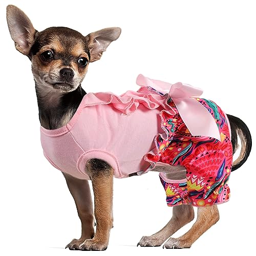 Hundekleidung für kleine Hunde, Mädchen, Rosa, niedlicher Hunde-Einteiler mit Beinen, Welpen-Pyjama, Haustier-Shirt, Katzen-Outfit, Größe S von PinkBow