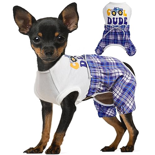 Hundekleidung für kleine Hunde Jungen Plaid Hund Onesie Lustiges Haustier Shirt Hund Overalls Hose Welpen Kleidung Pjs Jumpsuit L Blau von PinkBow