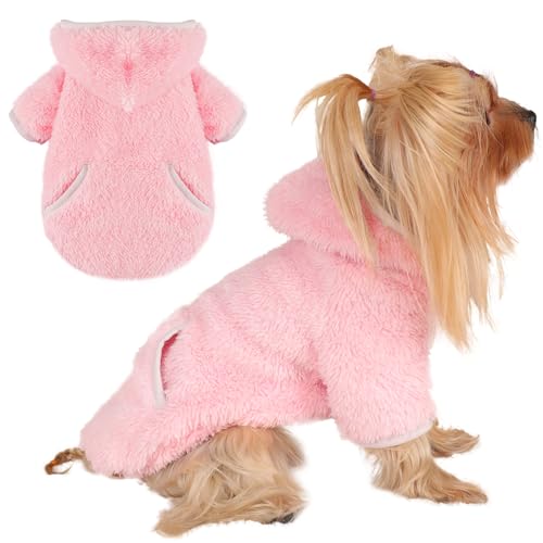 Hundepullover, Hunde-Kapuzenpullover, Winter-Fleece, Welpenpullover, Chihuahua, Teetasse, Yorkie, weich, dehnbar, kleine Kleidung, Katzenpullover, Haustier-Outfits, Rosa, Größe XXS von PinkBow