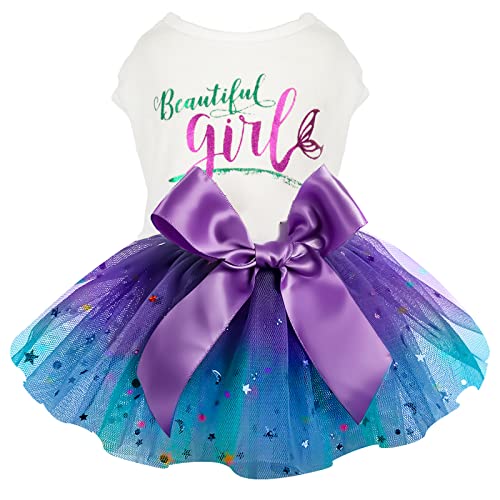 Mädchen Hundekleidung Niedliche Hundekleider für kleine Hunde Sommer Welpen Prinzessin Kleid Leicht Sommer Haustier Outfit Katzenbekleidung (Lila, X-Small) von PinkBow