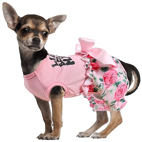 Rosa Hunde-Einteiler Hundekleidung für kleine Hunde Mädchen mit Beinen, Welpen-Pyjama, Haustier-Shirt, Katzen-Outfit, XS von PinkBow