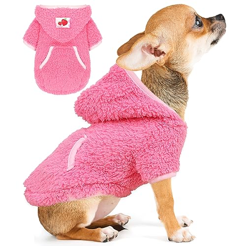 XXS Hundepullover Winter Hundepullover für kleine Hunde Mädchen, Fleece Hund Hoodie für kleine Hunde, Warme Welpenpullover für Chihuahua Teetasse Yorkie Weiches Dehnbares Haustier-Outfit, Rosa von PinkBow