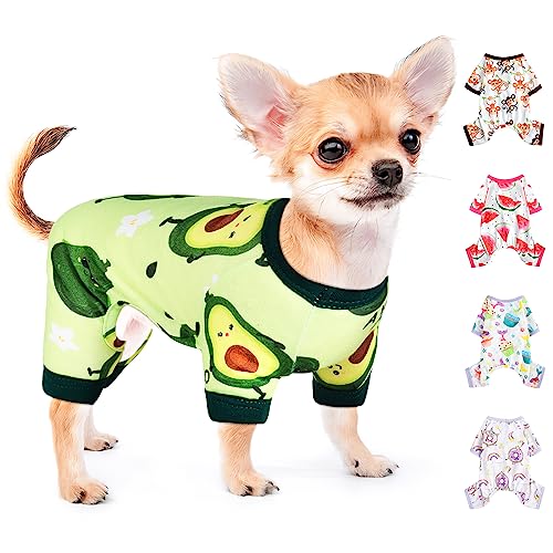 Haustierkleidung, Welpenkleidung für kleine Hunde, Jungen, Mädchen – weicher Stretch-Hunde-Pyjama, Hunde-Overall, niedliches Avocado-Muster, Hunde-Pjs, Shirts, Hunde-Outfits, Einteiler für Chihuahua, von PinkTie