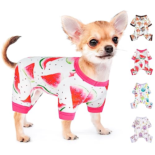 Haustierkleidung Hund Pyjama Hundekleidung für kleine Hunde Mittlere Hunde Mädchen Junge Weiche Stretch Welpen Kleidung Hund Pjs Onesies Niedlich Hund Jammies Outfit XX-Large Wassermelone von PinkTie