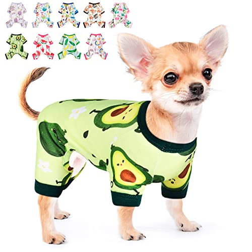 Hunde-Pyjama, weich, dehnbar, Hundekleidung für kleine Hunde, Mädchen, Jungen, mittelgroße Hunde, Frühling, Sommer, Welpenkleidung, Einteiler, Katze, Haustier, Jammies Outfit (Avocado-Grün, Größe XS) von PinkTie