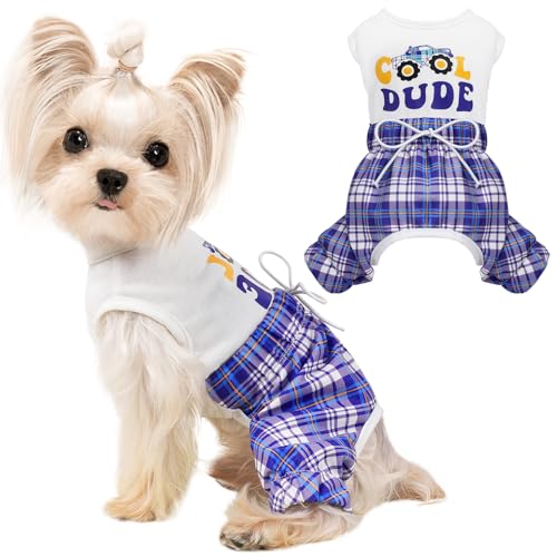 Hundekleidung, Hemd, kariert, Overall, Hunde-Pyjama für kleine Hunde, Jungen, Mädchen, cooles Dude-Muster, Welpen, Bodysuit, Mantel, Haustier-Overall, T-Shirt, weicher Komfort, Pyjama, Bekleidung, von PinkTie