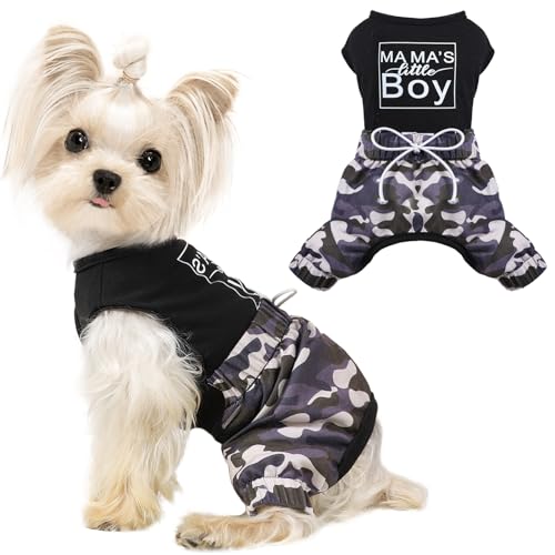 Sommer-Hundekleidung – Haustierkleidung – Chihuahua-Kleidung – Yorkie-Kleidung – Oberteil, halbe Hunde-Shirt, unterhalb der Hälfte Camouflage-Hose, niedlicher Welpen-Pyjama für kleine Hunde, Mädchen, von PinkTie