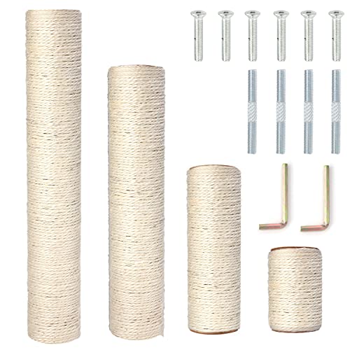 Pinkgarden Ersatz-Katzenkratzbaum aus natürlichem Sisal, 4 Stück, M8 Katzenkratzbaum, Nachfüllstangen, Teile für Renovierung, Weiß, inklusive Schrauben (40 + 30 + 20 + 10 cm) von Pinkgarden