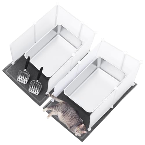 Pinkunn 2er-Set große Edelstahl-Katzentoilette aus Metall, inklusive 2 Katzenstreuschaufeln, 12 Katzentoiletten-Spritzschutz und 2 Katzentoilettenmatten, nimmt keine Gerüche auf (grau, 20 cm) von Pinkunn