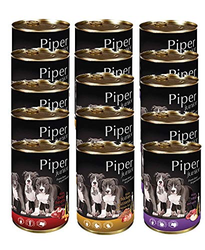 Piper 60x400g JUNIOR Kalb+Rinderherzen+Hühnermägen Dosen Nassfutter Hundefutter von Piper