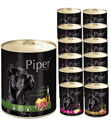 Piper 60x400g Mix Wild, Lamm, Huhn, Rind Dosen Nassfutter Hundefutter von Piper