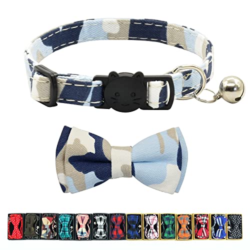 Katzenhalsband mit Glöckchen und Fliege, kariertes Design, verstellbar, Sicherheits-Halsband für Kätzchen, 17,3–27,4 cm, Camo 3 von Pipidog