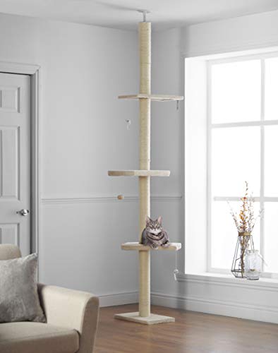 Kratzbaum, 215 cm – 280 cm, vom Boden bis zur Decke | Kratzturm, Pfosten mit Holzregalen Kratzbaum, 215 cm – 280 cm, vom Boden bis zur Decke | Kratzturm, Pfosten mit Holzregalen von Pippa & Max