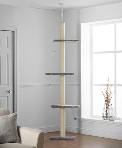 Kratzbaum Deckenhoch XL 215cm - 280cm, grau, Kletterbaum mit Reichweite vom Boden bis zur Decke, Kletterbaum Höhenverstellbar, Katzenbaum Katzenkratzbaum Spielbaum Katzenmöbel Katzenkratzturm Katzen Kratzbaum Deckenhoch XL 215cm - 280cm, grau, Kletterbaum mit Reichweite vom Boden bis zur Decke, Kletterbaum Höhenverstellbar, Katzenbaum Katzenkratzbaum Spielbaum Katzenmöbel Katzenkratzturm Katzen von Pippa & Max