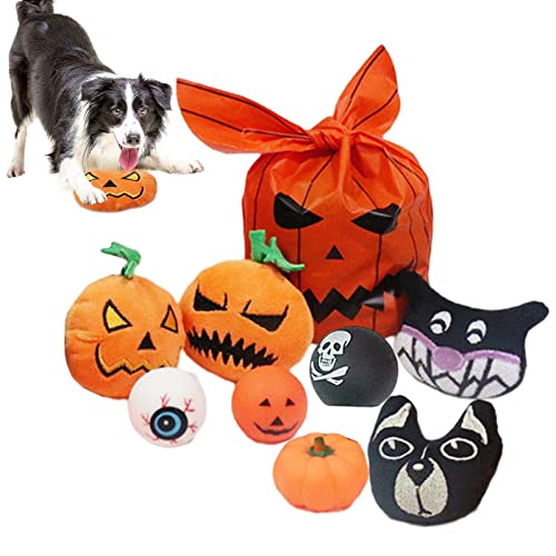 Pisamhid 2 Pcs Halloween-Spielzeug für Haustiere,8pcs Hund Plüsch Kürbis Ghost Dog Augapfel Spinne quietschendes Spielzeug-Set | Hundespielzeug und Welpenspielzeug, buntes lustiges quietschendes von Pisamhid