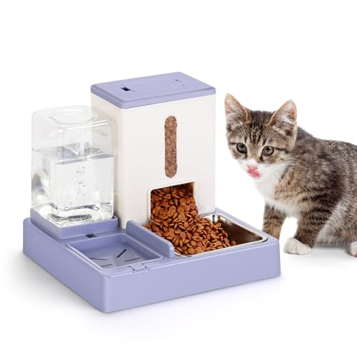 Pet Feeder und Wasserspender Set, Automatischer Katzenfutterspender Schwerkraft Automatisch für Katzen und Kleine Hunde (Rosebud Purple) von PiscatorZone
