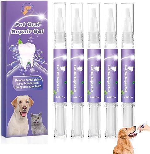 Pisheng Orales Reparaturgel für Haustiere, Pet Oral Restoration Whitening Gel, Bürstenfreies Mundgel für Haustiere, Mundpflegegel für Haustierzähne zur Beseitigung von Mundgeruch (5 Stück) von Pisheng