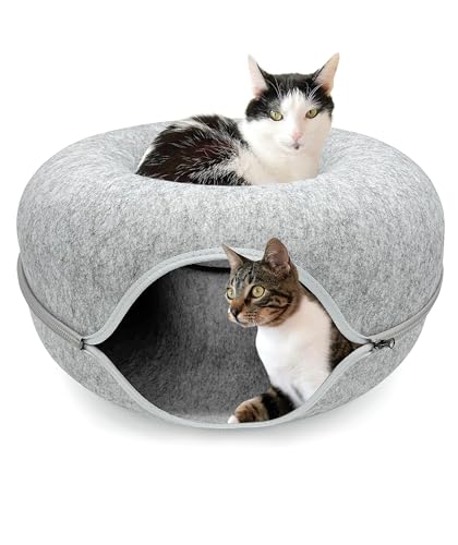 Katzentunnel aus Filz, Katzenbett rund 60x28 Katzenhöhle Tunnel Katzenhöle grau Katzendonut Katzen Bett Spiele Donut von Pisi Bili
