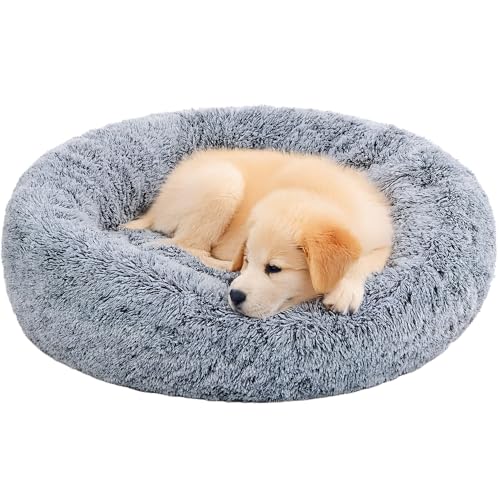 Pisi Bili Hundebett Katzenbett 60 cm Waschbar flauschig orthopädische Hundebetten große und kleine Hunde Katzenschlafplatz für Katzen Donut - Grau von Pisi Bili