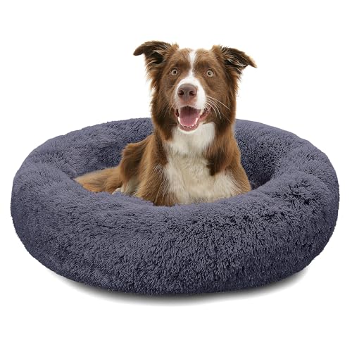 Pisi Bili Hundebett Katzenbett 70 cm Waschbar flauschig orthopädische Hundebetten große und kleine Hunde Katzenschlafplatz für Katzen Donut - Dunkelgrau von Pisi Bili