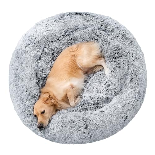 Pisi Bili Hundebett Katzenbett 120 cm Waschbar flauschig orthopädische Hundebetten große und kleine Hunde Katzenschlafplatz für Katzen Donut - Grau von Pisi Bili