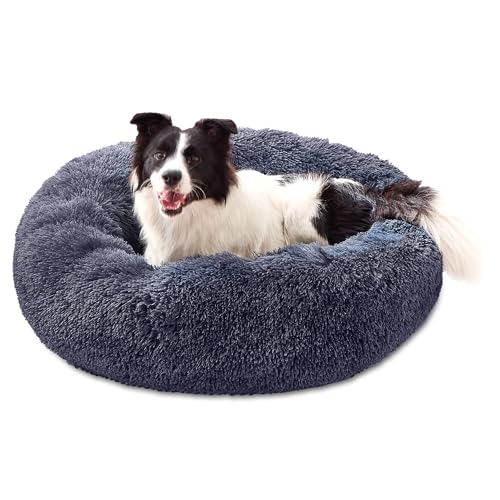 Pisi Bili Hundebett Katzenbett 80 cm Waschbar flauschig orthopädische Hundebetten große und kleine Hunde Katzenschlafplatz für Katzen Donut - Dunkelgrau von Pisi Bili