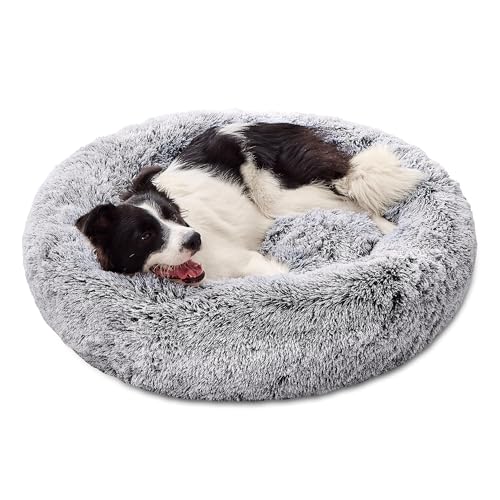 Pisi Bili Hundebett Katzenbett 80 cm Waschbar flauschig orthopädische Hundebetten große und kleine Hunde Katzenschlafplatz für Katzen Donut - Grau von Pisi Bili