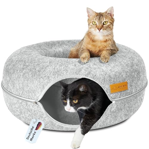Pisi Bili Katzentunnel aus Filz, Katzenbett rund 60x60x28 Katzenhöhle Tunnel Katzenhöle Grau Katzendonut Katzen Bett Spiele Donut von Pisi Bili