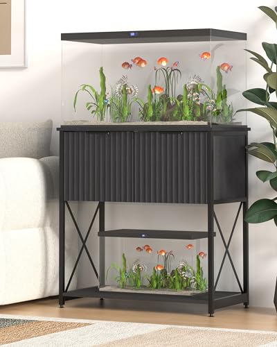 Piskyet Aquariumständer, Metallrahmen, Aquariumständer, Schrank für Aquarium, Aufbewahrung, geeignet für Schildkröten, Reptilien, Terrarium, 154 kg, Schwarz von Piskyet