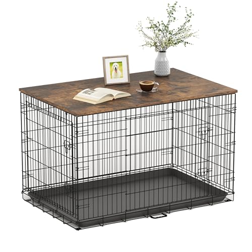 Piskyet Hundekäfig-Aufsatz, Holz-Arbeitsplatte für 121,9 cm, 107,7 cm, 91,4 cm, 76,2 cm, 61 cm, Hundekäfig-Abdeckung, Hundehüttenaufsatz (Kiste nicht im Lieferumfang enthalten), Rostbraun, für 76,2 cm von Piskyet