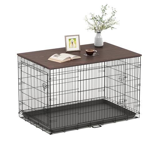 Piskyet Hundekäfig-Aufsatz, Holz-Arbeitsplatte für 121,9 cm, 107,7 cm, 91,4 cm, 76,2 cm, 61 cm, Hundekäfig-Abdeckung, Hundehüttenaufsatz (Kiste nicht im Lieferumfang enthalten) (Nussbaum, für 91,4 cm von Piskyet