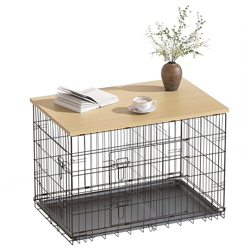 Piskyet Hundekäfig-Aufsatz, Holz-Arbeitsplatte für 121,9 cm, 107,7 cm, 91,4 cm, 76,2 cm, 61 cm, Hundekäfig-Abdeckung, Hundehüttenaufsatz (Kiste nicht im Lieferumfang enthalten) (natürliche Holzfarbe von Piskyet