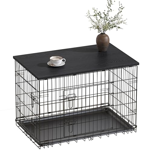Piskyet Hundekäfig-Aufsatz, Holz-Arbeitsplatte für 121,9 cm, 107,7 cm, 91,4 cm, 76,2 cm, 61 cm, Hundekäfig-Abdeckung, Hundehüttenaufsatz (Kiste nicht im Lieferumfang enthalten) (schwarz, für 61 cm von Piskyet