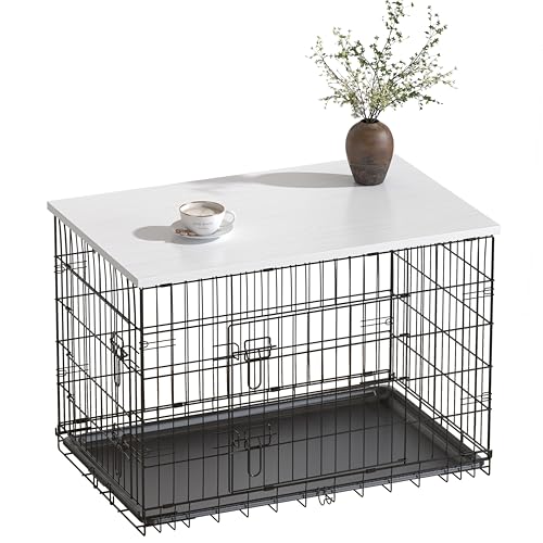 Piskyet Hundekäfig-Aufsatz, Holz-Arbeitsplatte für 121,9 cm, 107,7 cm, 91,4 cm, 76,2 cm, 61 cm, Hundekäfig-Abdeckung, Hundehüttenaufsatz (Kiste nicht im Lieferumfang enthalten) (weiß, für 91,4 cm von Piskyet