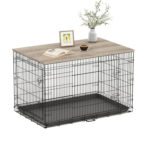 Piskyet Hundekäfig-Aufsatz, Holz-Arbeitsplatte für 121,9 cm, 107,7 cm, 91,4 cm, 76,2 cm, Grau (Ultimate Protection, Precise Fit, Easy Installation) von Piskyet